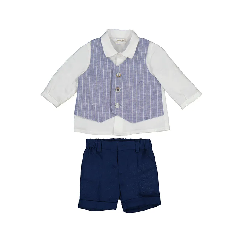 MAY Shirt/Vest Linen Short Set in Blue Stripes