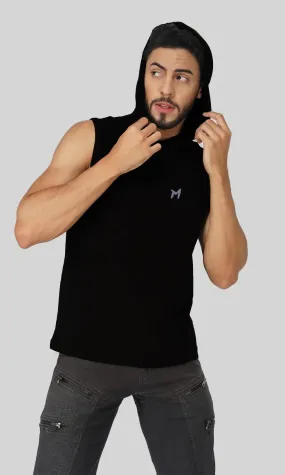 Mebadass Cotton Men's Sleeveless Vest with Hood- Black