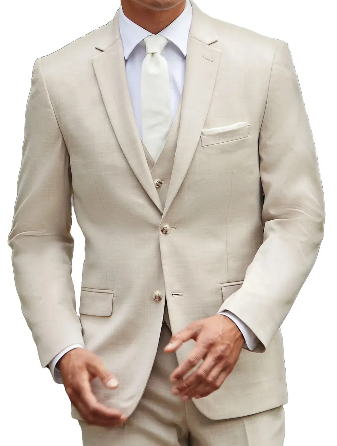 Men's Fashion summer Linen Regular Fit Notch Lapel Suit（Blazer vest Pants）