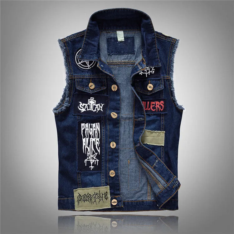 Men's Punk Blue Denim Vest