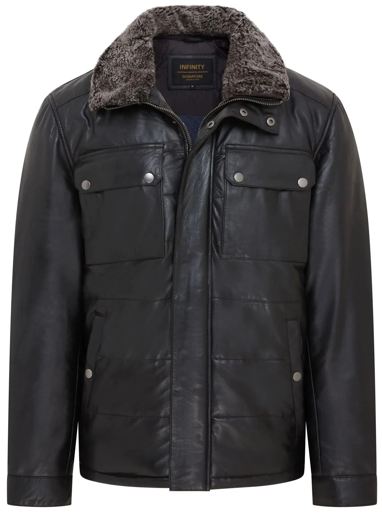Men's Quilted Faux Fur Collar Leather Jacket