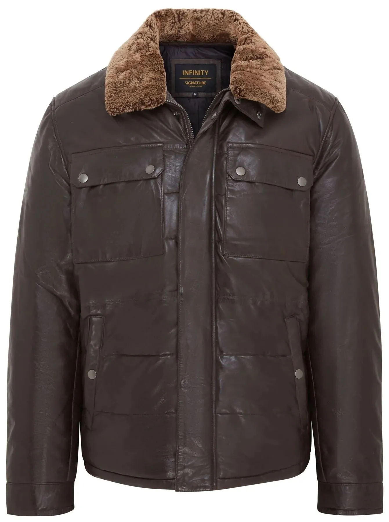 Men's Quilted Faux Fur Collar Leather Jacket
