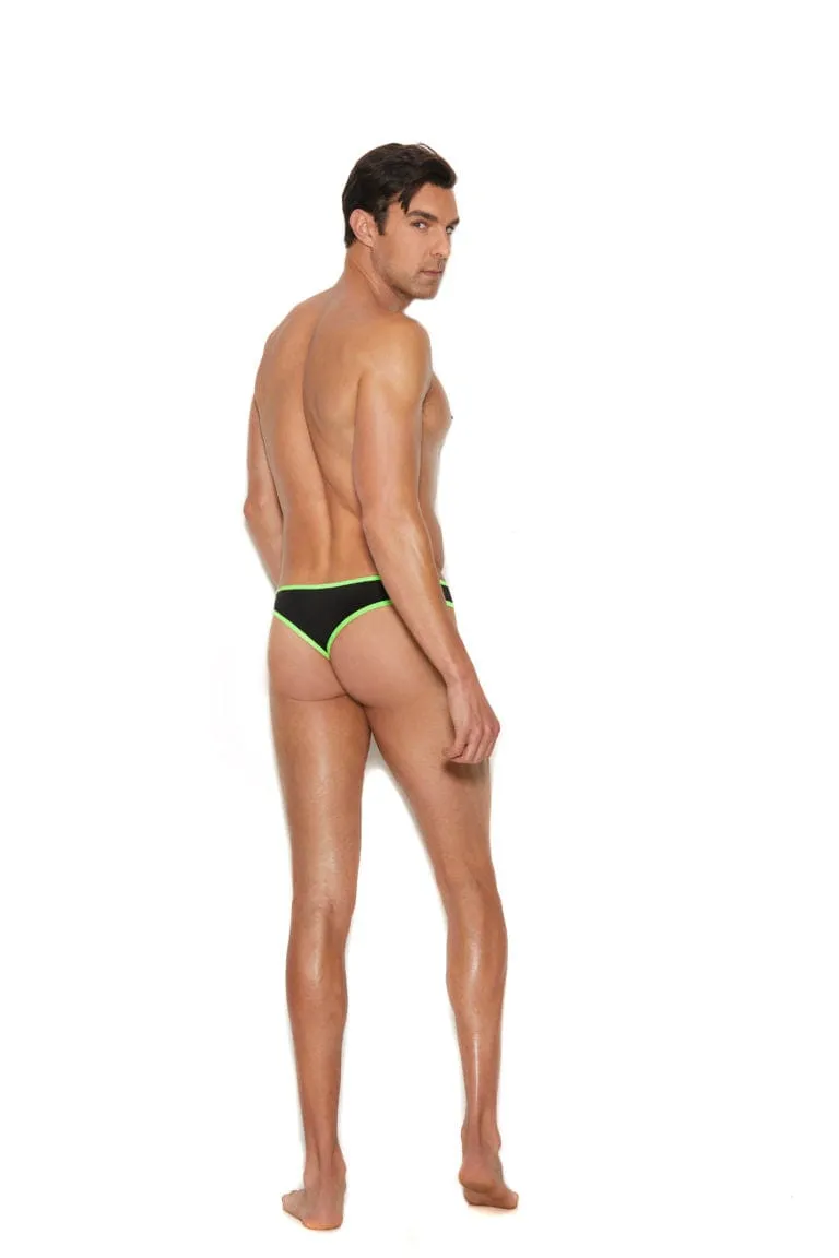 Men’s Sexy Black w/ Green Trim Thong Brief Underwear