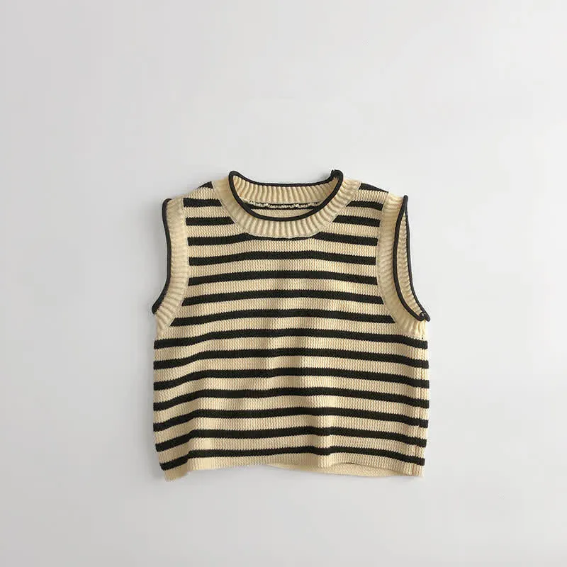 Mommy and Me Beige Knitted Striped Vest