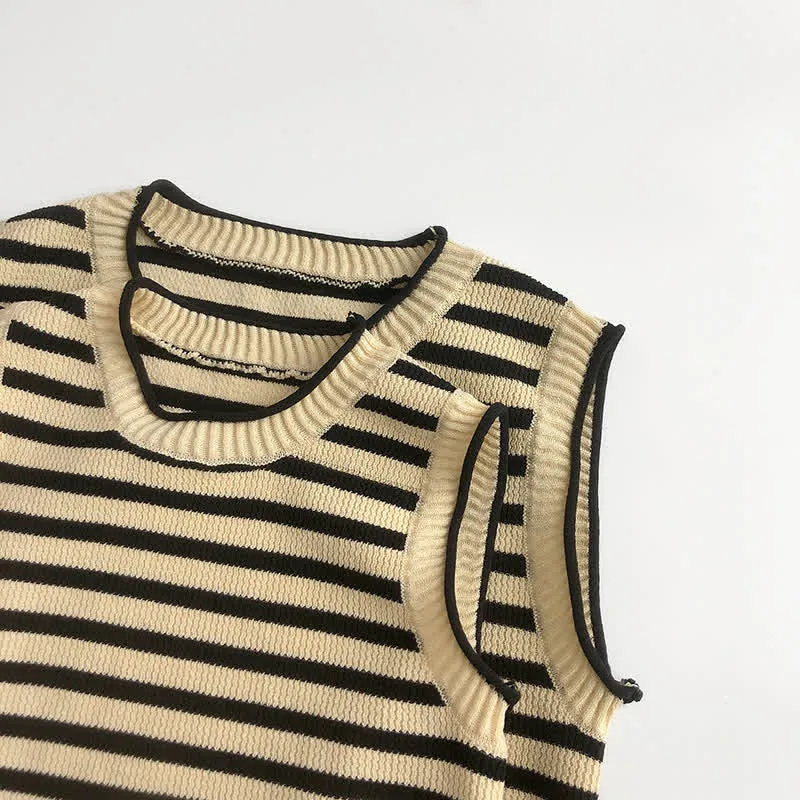 Mommy and Me Beige Knitted Striped Vest