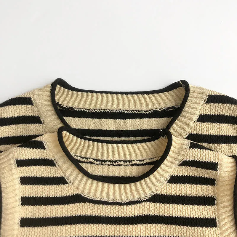 Mommy and Me Beige Knitted Striped Vest