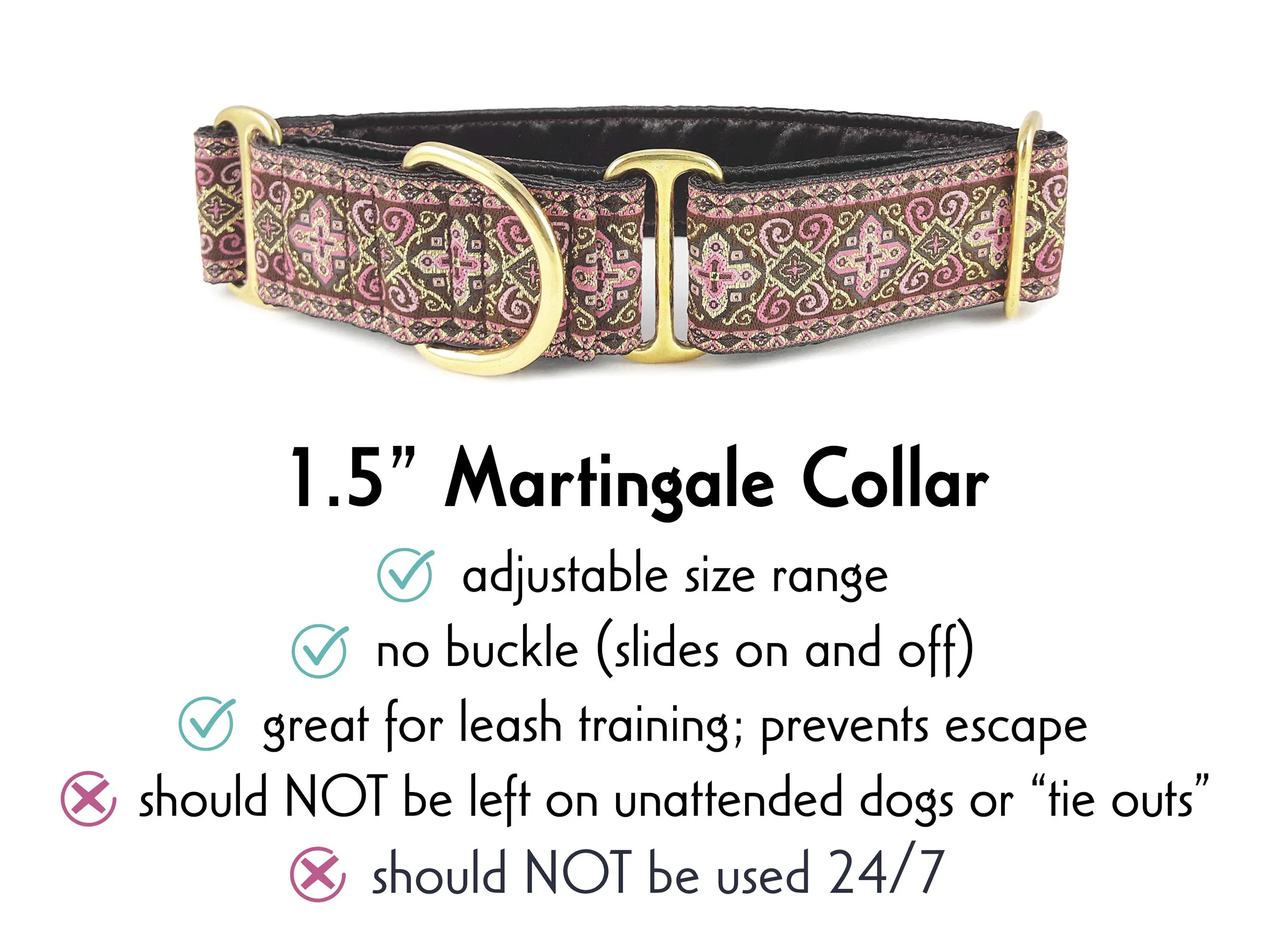 Nobility in Pink & Brown - Martingale or Buckle Dog Collar - 1.5" Width