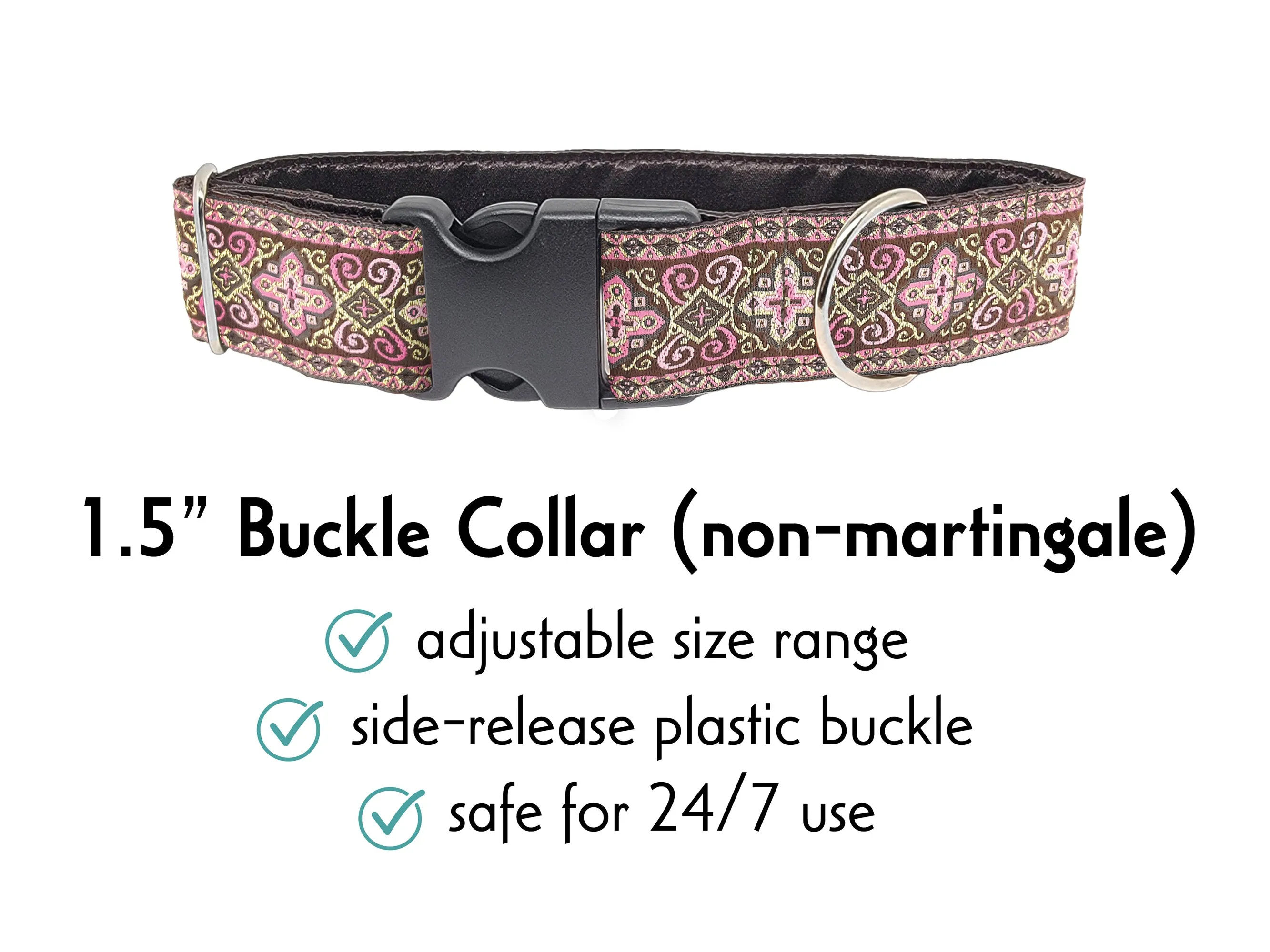 Nobility in Pink & Brown - Martingale or Buckle Dog Collar - 1.5" Width