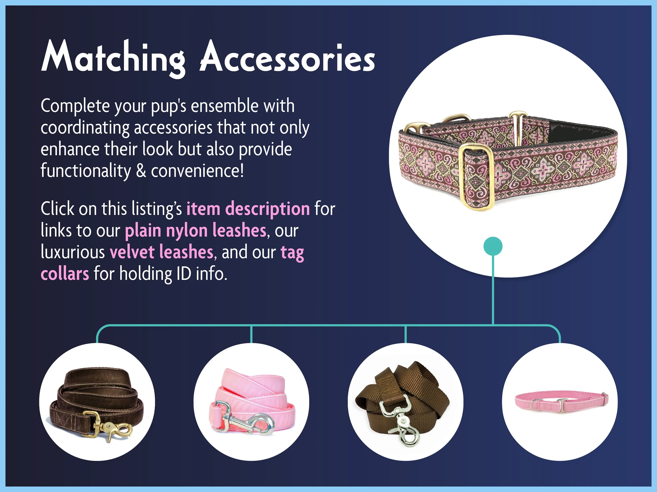 Nobility in Pink & Brown - Martingale or Buckle Dog Collar - 1.5" Width