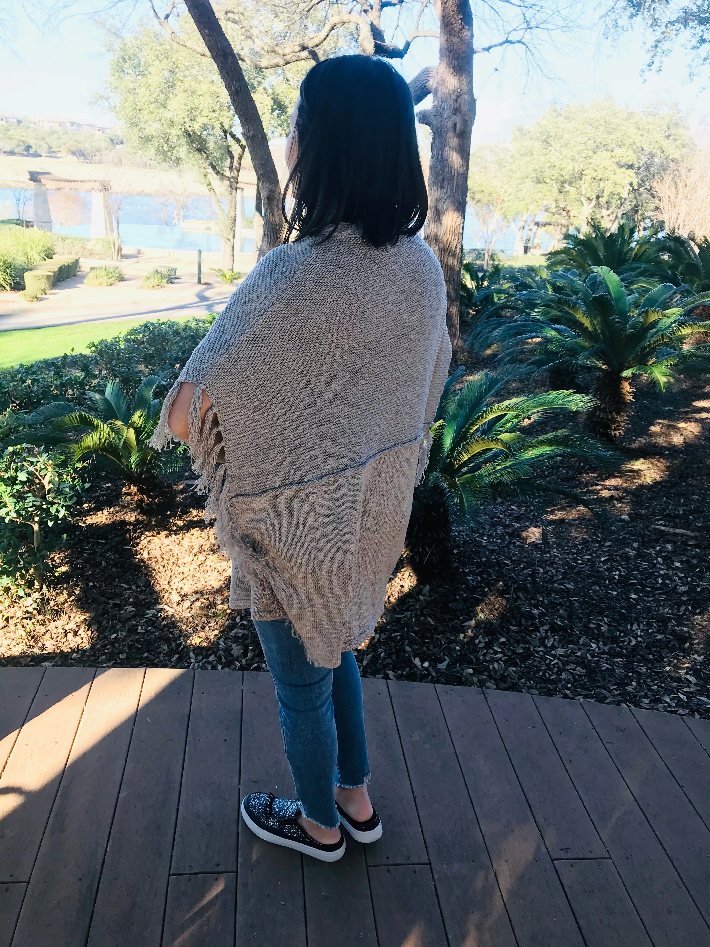 Open Front Cardigan with Fringe Detail
