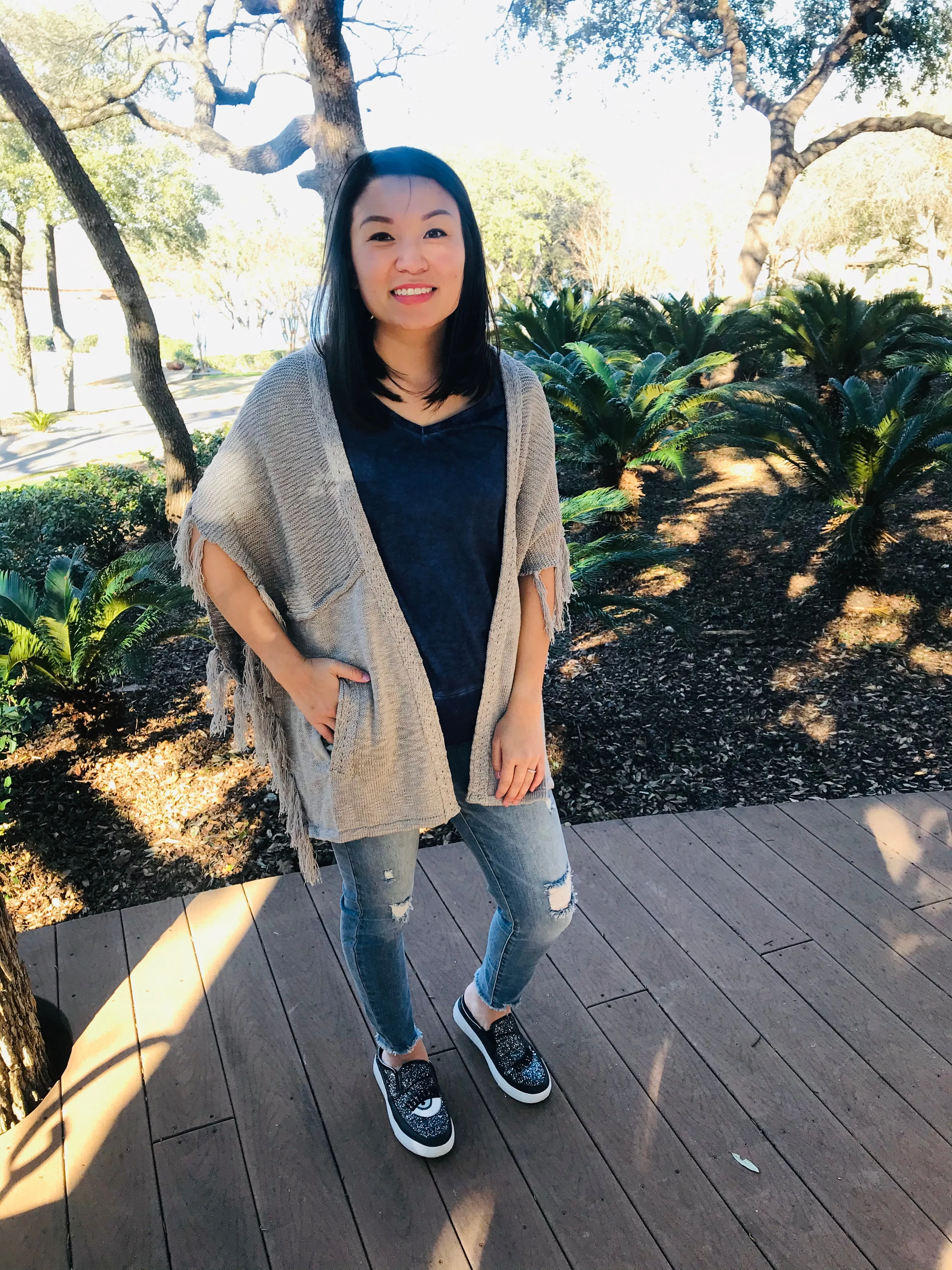Open Front Cardigan with Fringe Detail