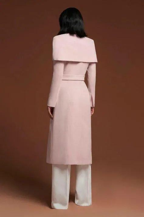 Pastel pink suede leather cape shoulders trench coat- Mimi