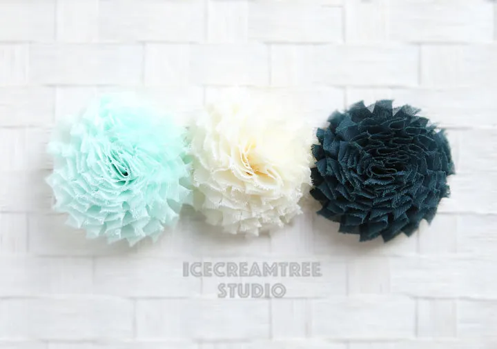 Peacock Blue Shabby Bloom Collar Slide On - Small Flower Collar Accessory