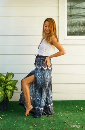 Peacock Feather Palazzo Wrap Pants