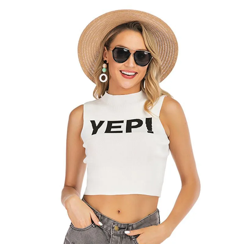 PEOPLETERRITORY 2025 knitted sweater women's popular summer new personalized letter belly button slim sleeveless short vest top