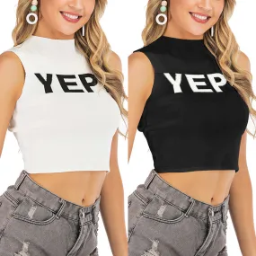 PEOPLETERRITORY 2025 knitted sweater women's popular summer new personalized letter belly button slim sleeveless short vest top