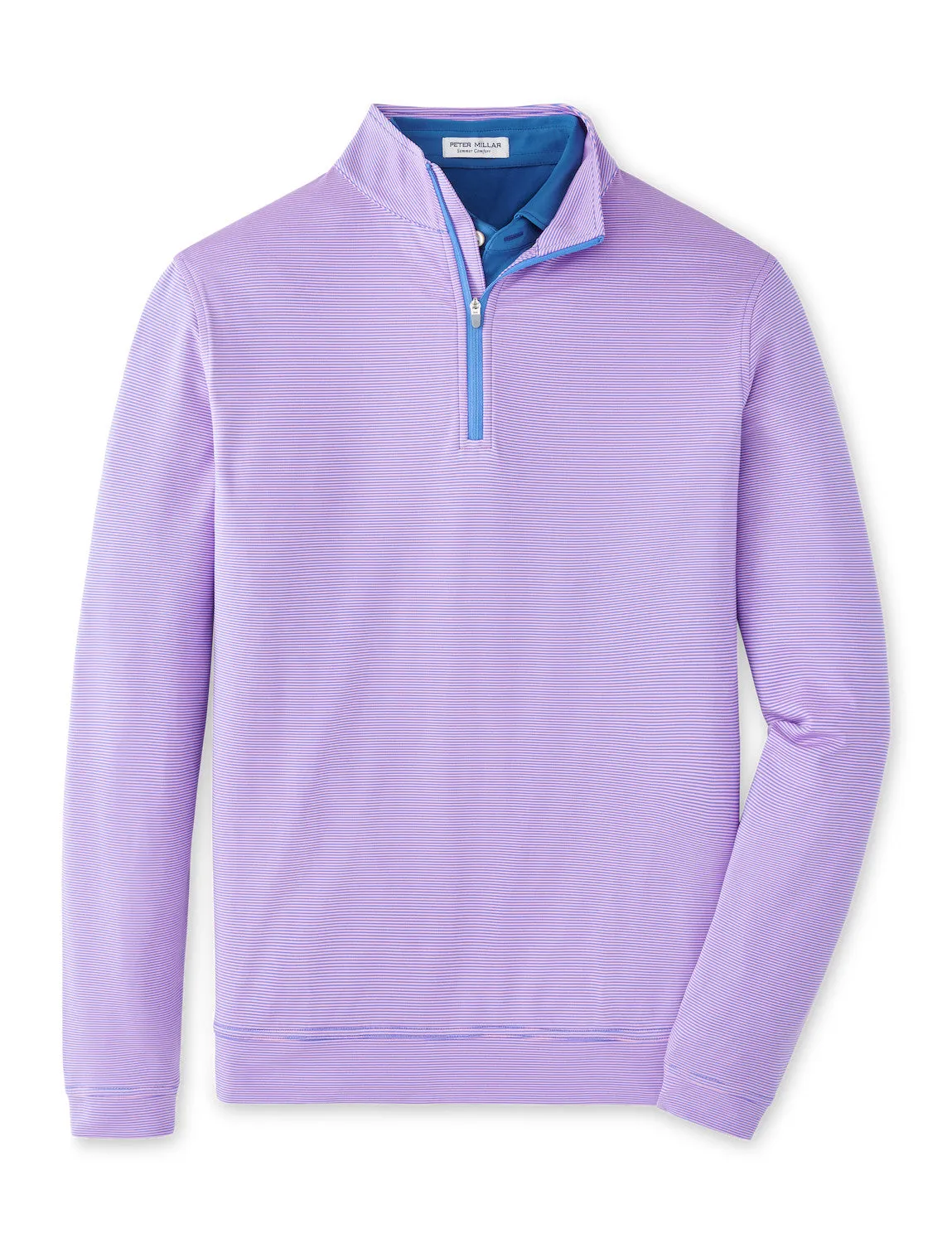 Peter Millar Men's Perth Sugar Stripe Performance 1/4 Zip Pullover Sweater - Blue Sea