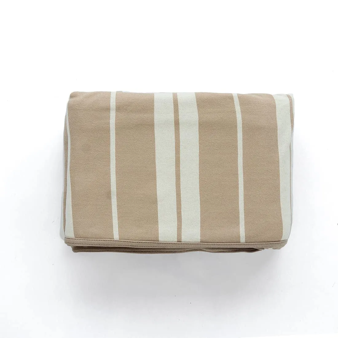 Pluchi Wide Stripe Cotton Knitted Double Bed AC Blankets/Dohar in Natural & Linen Color (229cm x 254cm)
