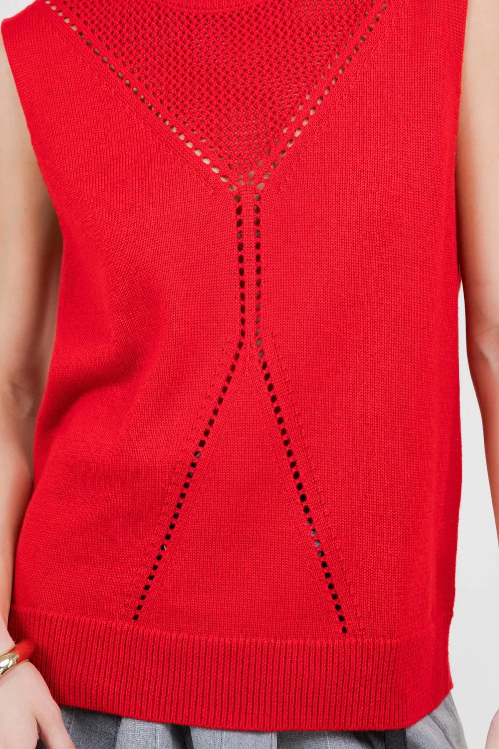POINTELLE KNITTED SWEATER VEST - RED