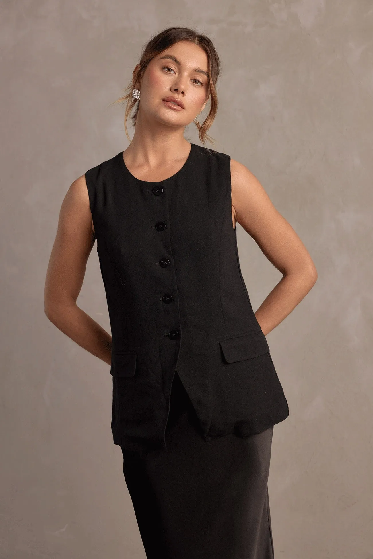 Raef The Label Amelia Linen Vest - Black