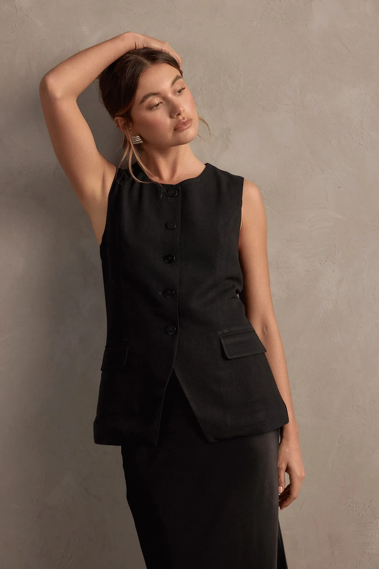 Raef The Label Amelia Linen Vest - Black
