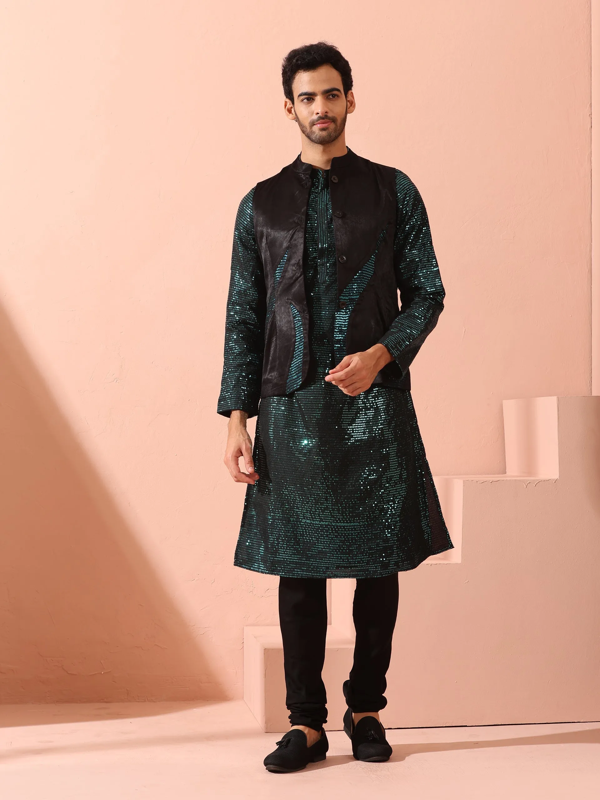 Rama Sequin Kurta with Hidden Placket
