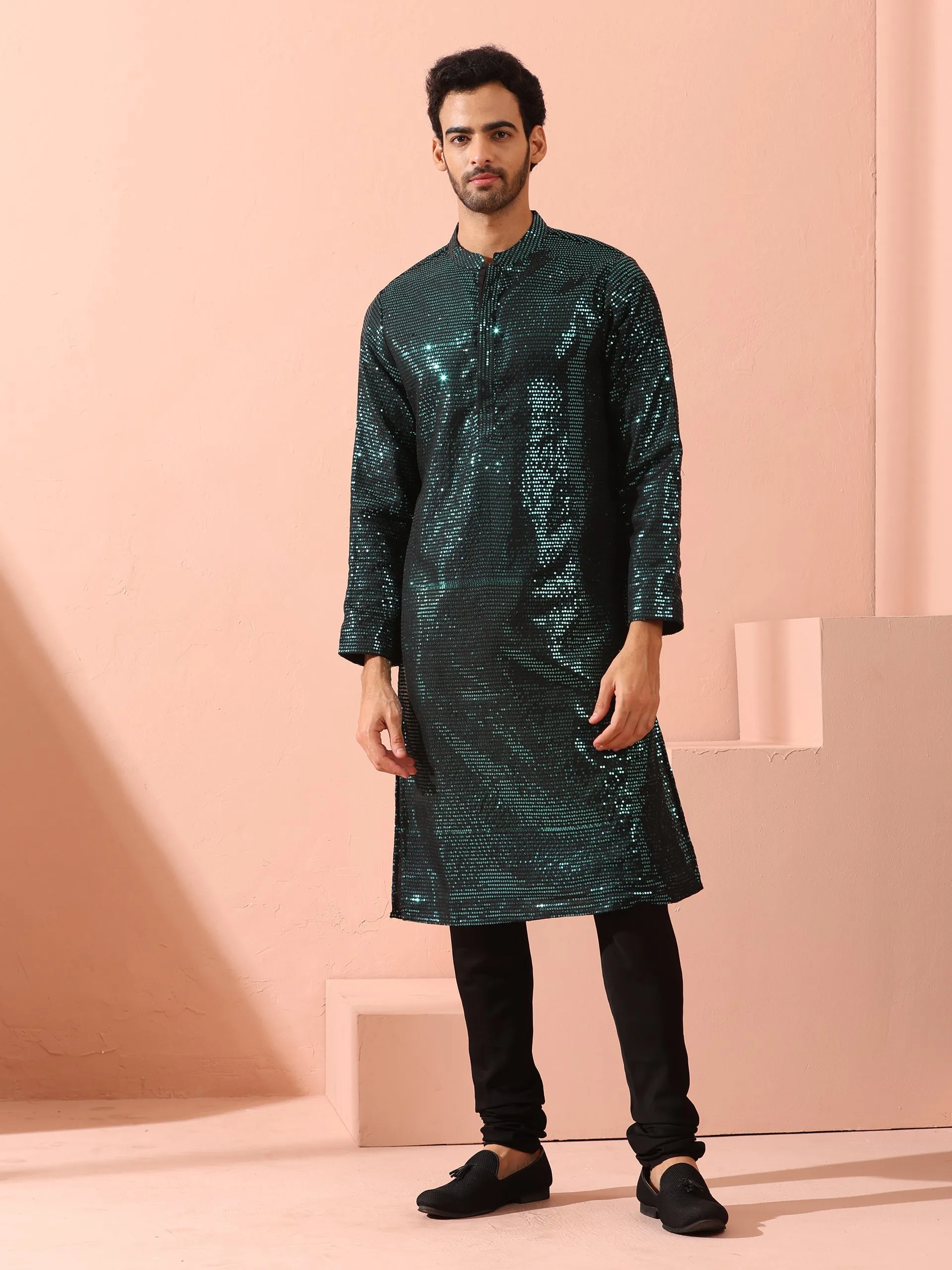 Rama Sequin Kurta with Hidden Placket