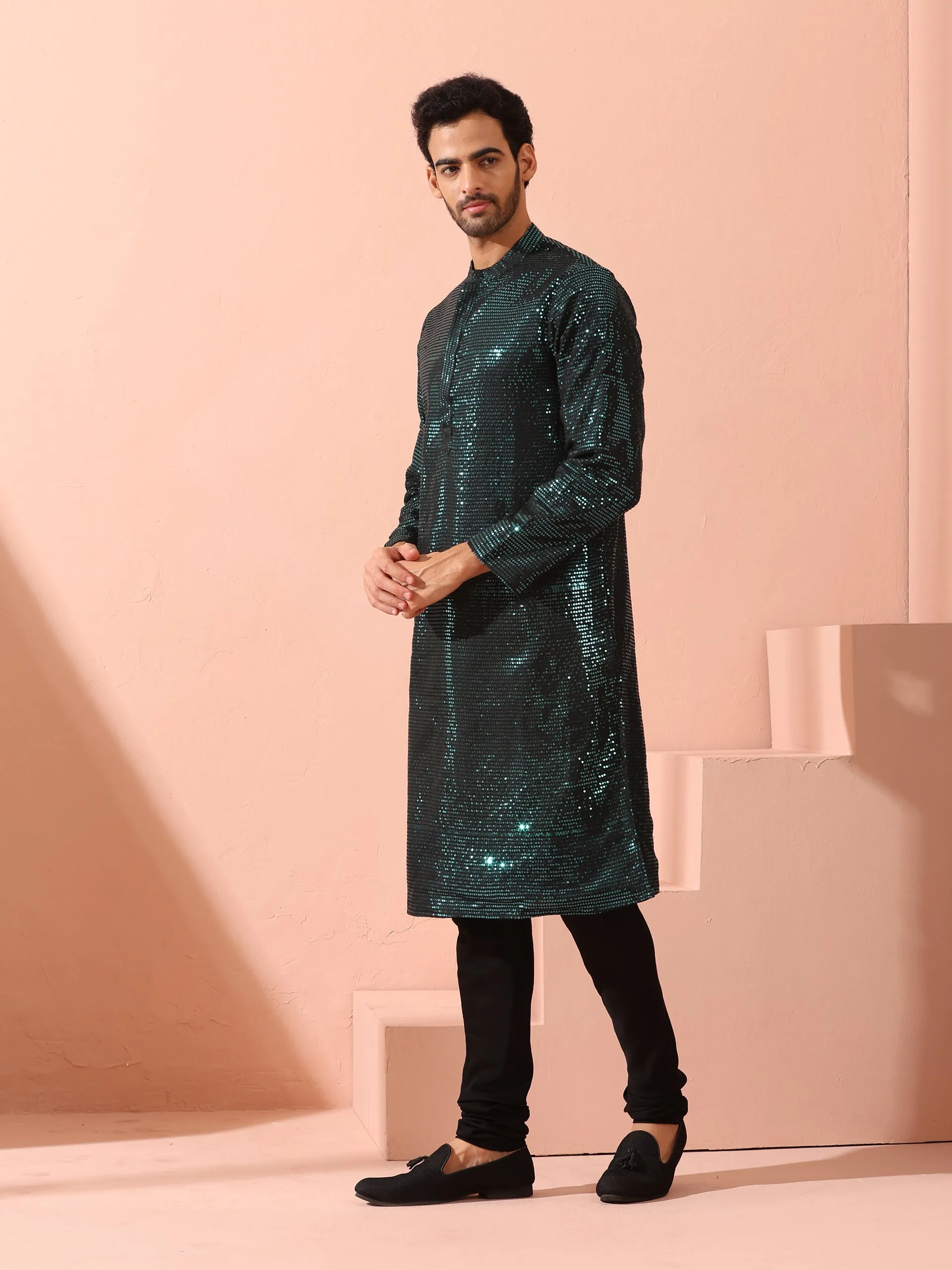Rama Sequin Kurta with Hidden Placket
