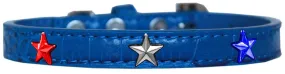 Red, White And Blue Star Widget Croc Dog Collar Blue Size 12