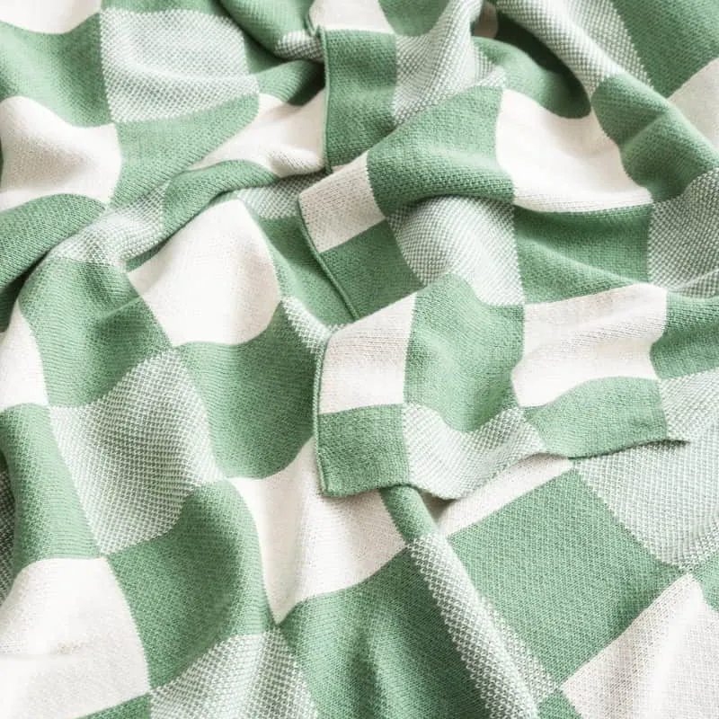 Renee Taylor Newport Checkered Cotton Knitted Juniper Throw