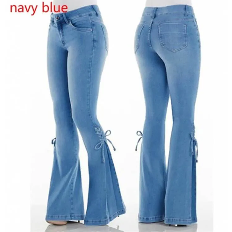 Sexy Plus Size Flare High Waist Denim Strap Pants
