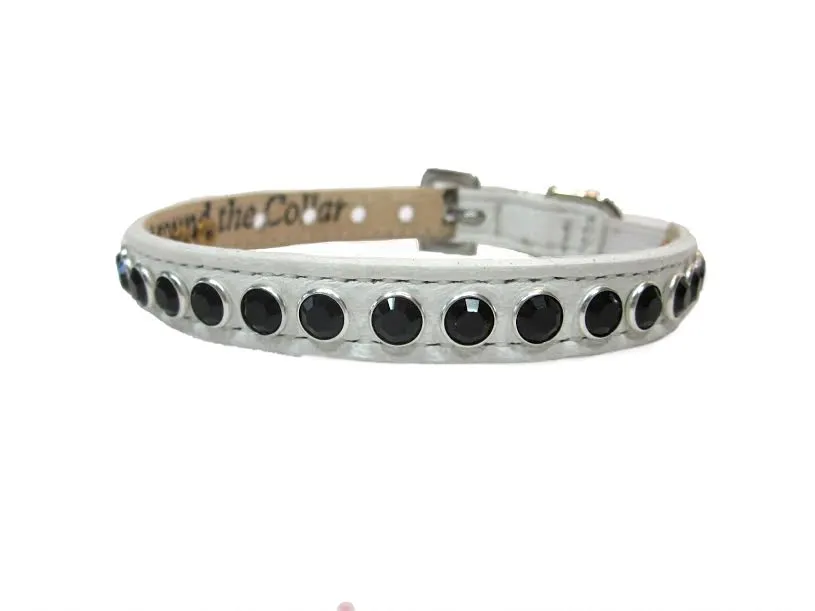 Shanti Leather Cat Collar with Single Row Crystals Close Together
