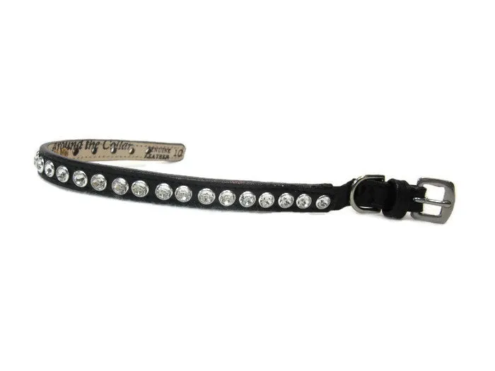 Shanti Leather Cat Collar with Single Row Crystals Close Together