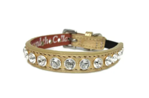 Shanti Leather Cat Collar with Single Row Crystals Close Together