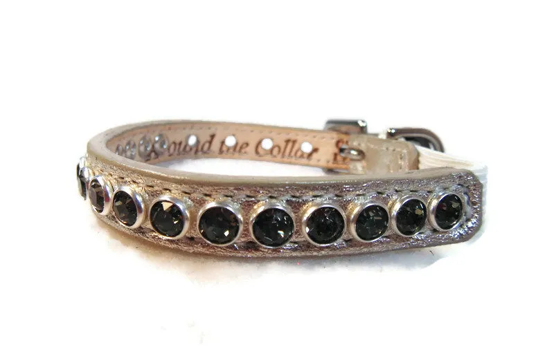 Shanti Leather Cat Collar with Single Row Crystals Close Together