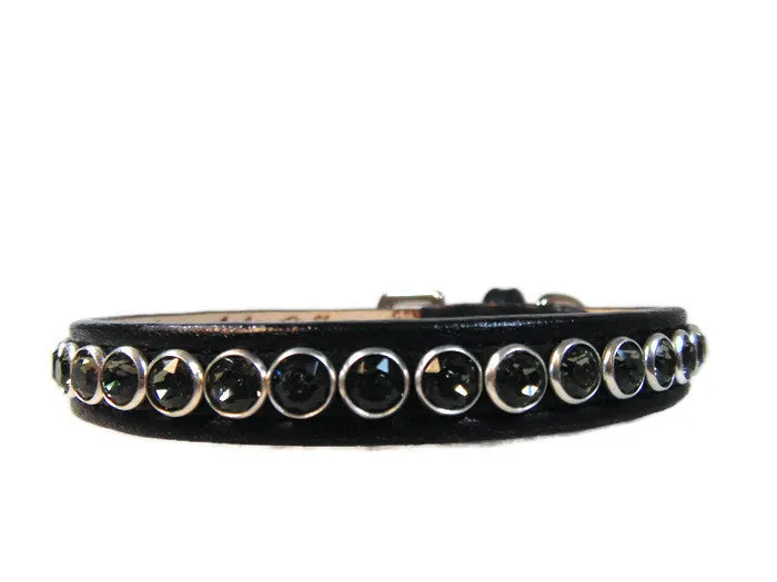 Shanti Leather Cat Collar with Single Row Crystals Close Together