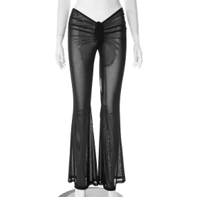 Sheer Mesh Pants with Front and Back Ruching