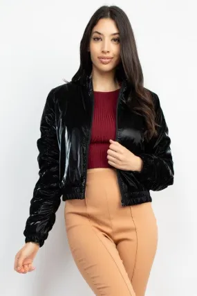 Shiny Slick Windbreaker Bomber Jacket