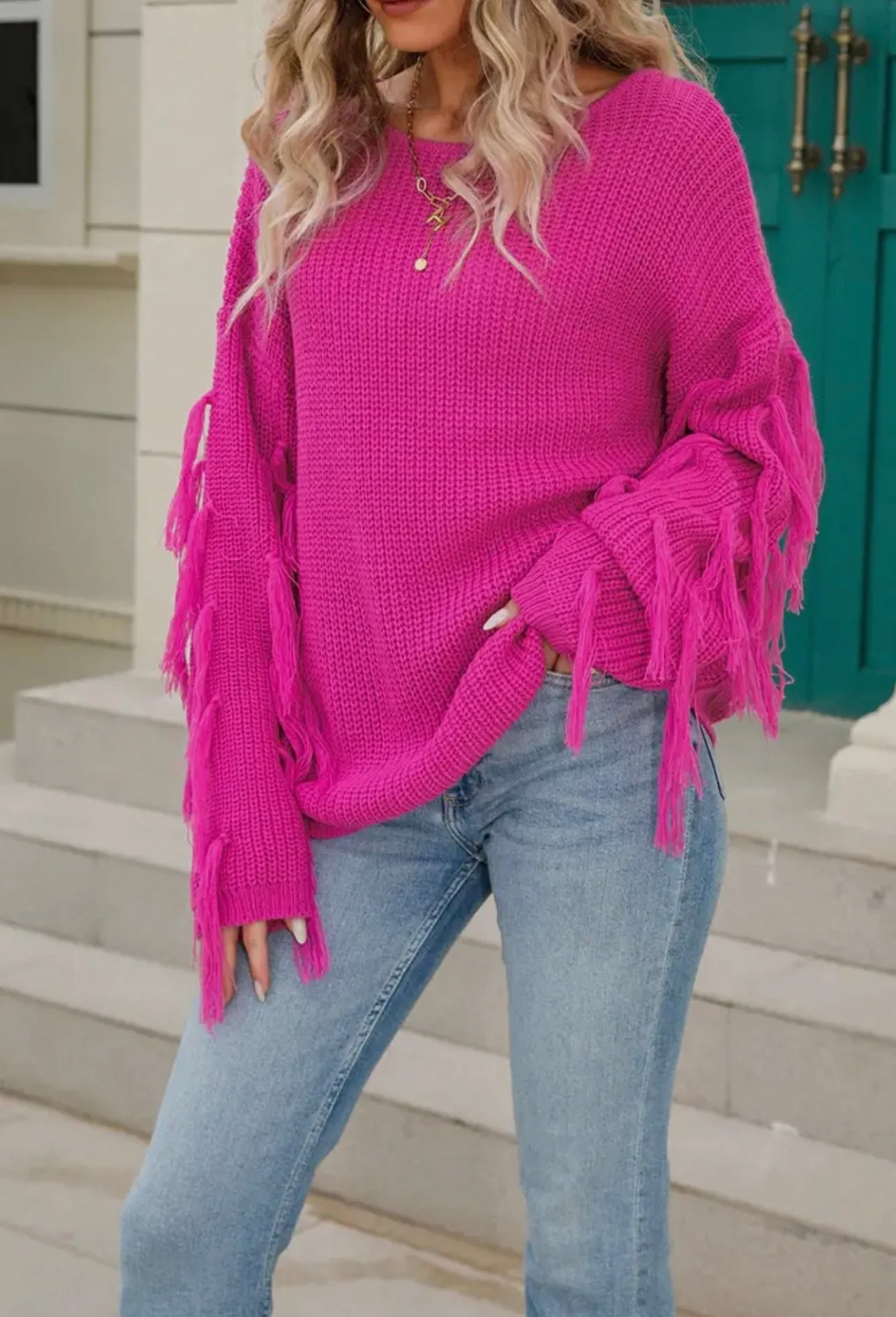 Solid Color Tassle Pullover
