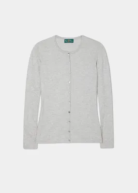 Sophie Ladies Cotton Cashmere Crew Neck Cardigan In Dove