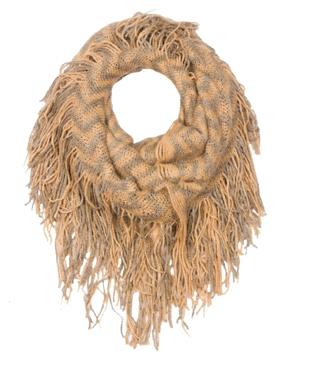 Stunning Winter Chevron Zig Zag Design Fringe Infinity Loop Scarf