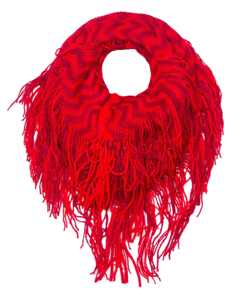 Stunning Winter Chevron Zig Zag Design Fringe Infinity Loop Scarf