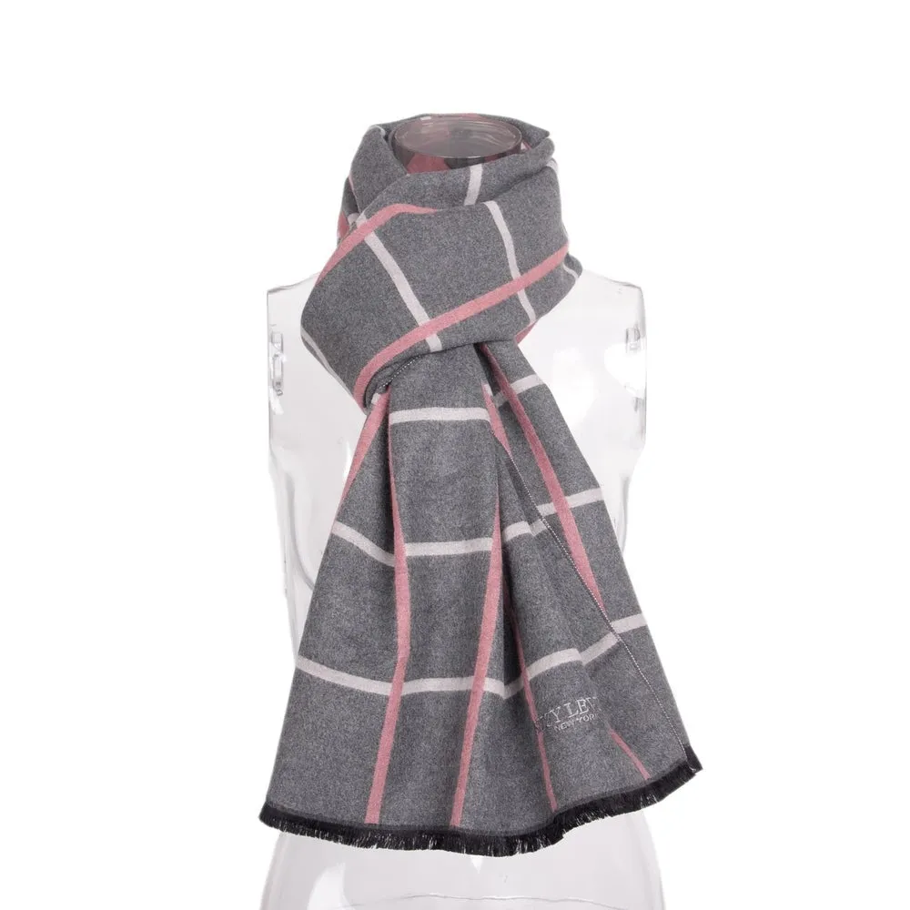 Suzy Levian Women's Grey and Pink Geometric Striped Winter Scarf