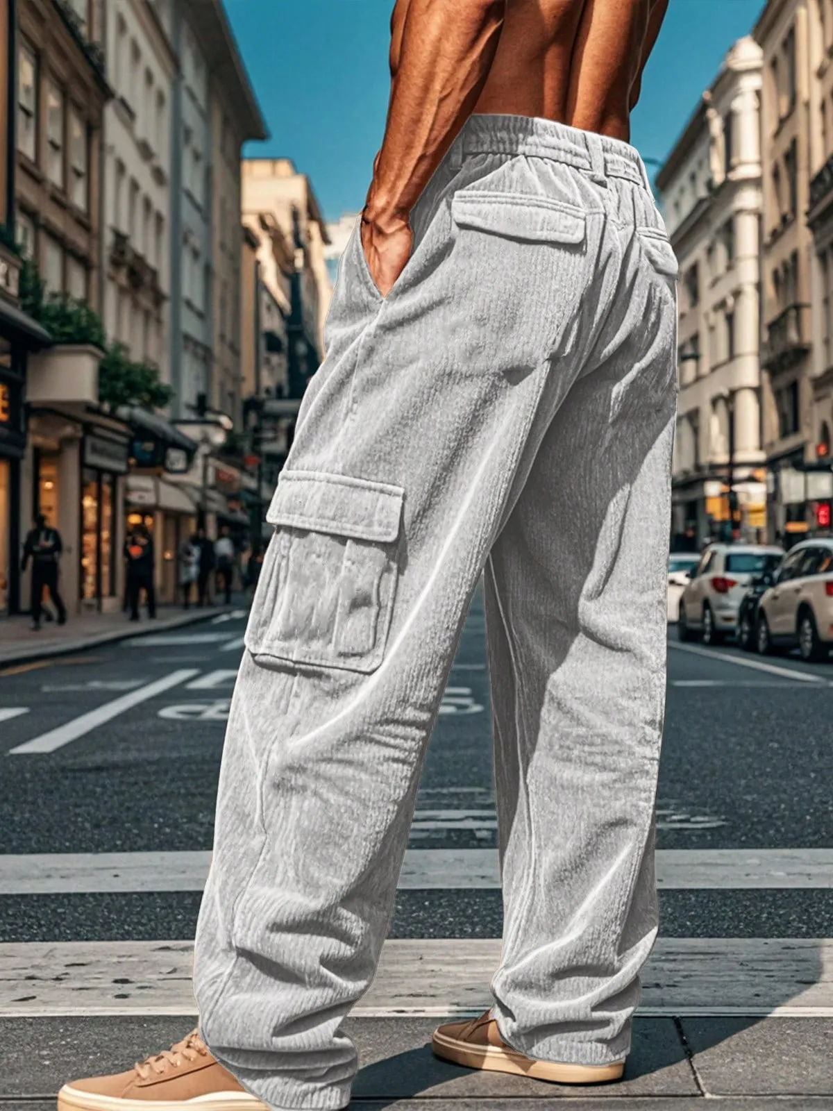 TRFIC TRFIC Men's Casual Cargo Pants Elastic Drawstring Waist Pants Straight-Legs Tactical Pants With Multi Pockets