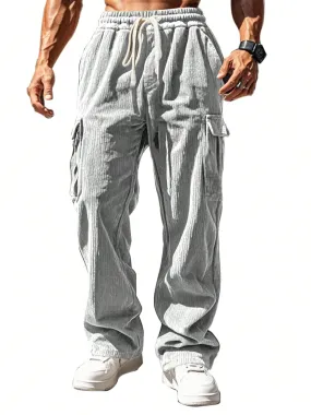 TRFIC TRFIC Men's Casual Cargo Pants Elastic Drawstring Waist Pants Straight-Legs Tactical Pants With Multi Pockets