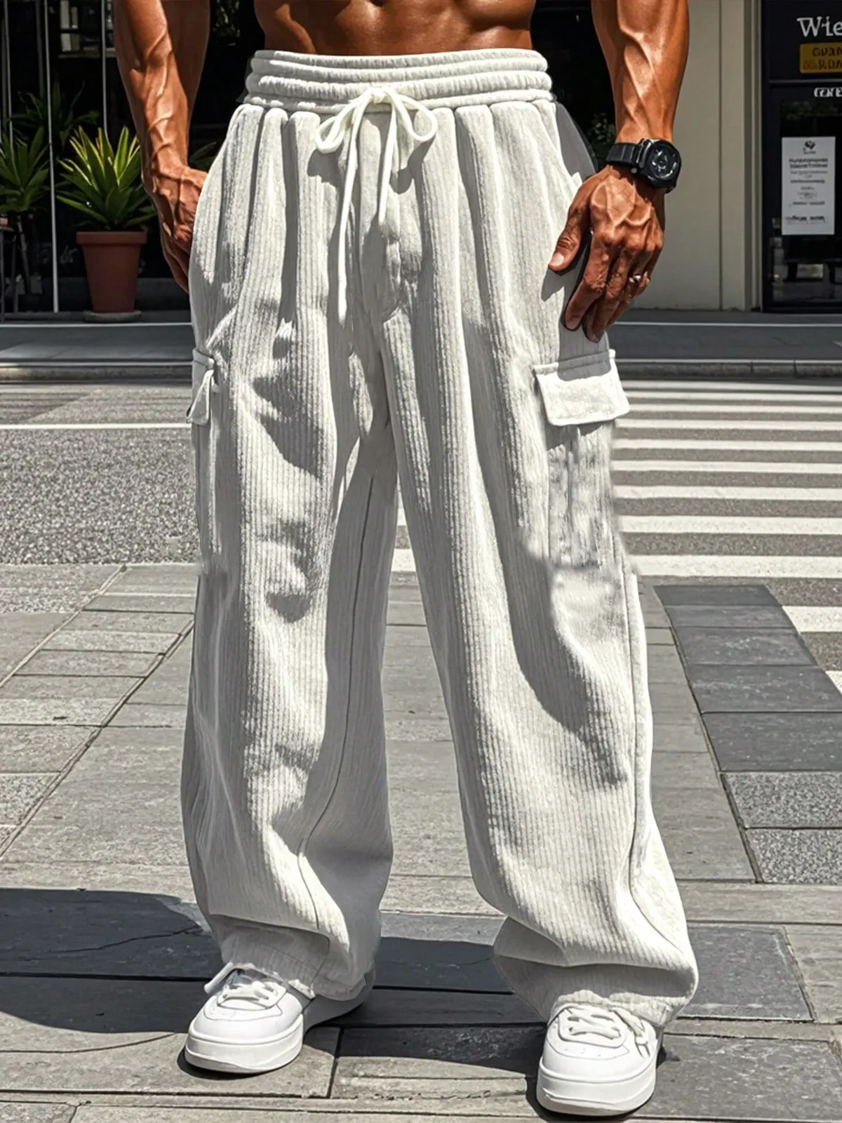 TRFIC TRFIC Men's Casual Cargo Pants Elastic Drawstring Waist Pants Straight-Legs Tactical Pants With Multi Pockets