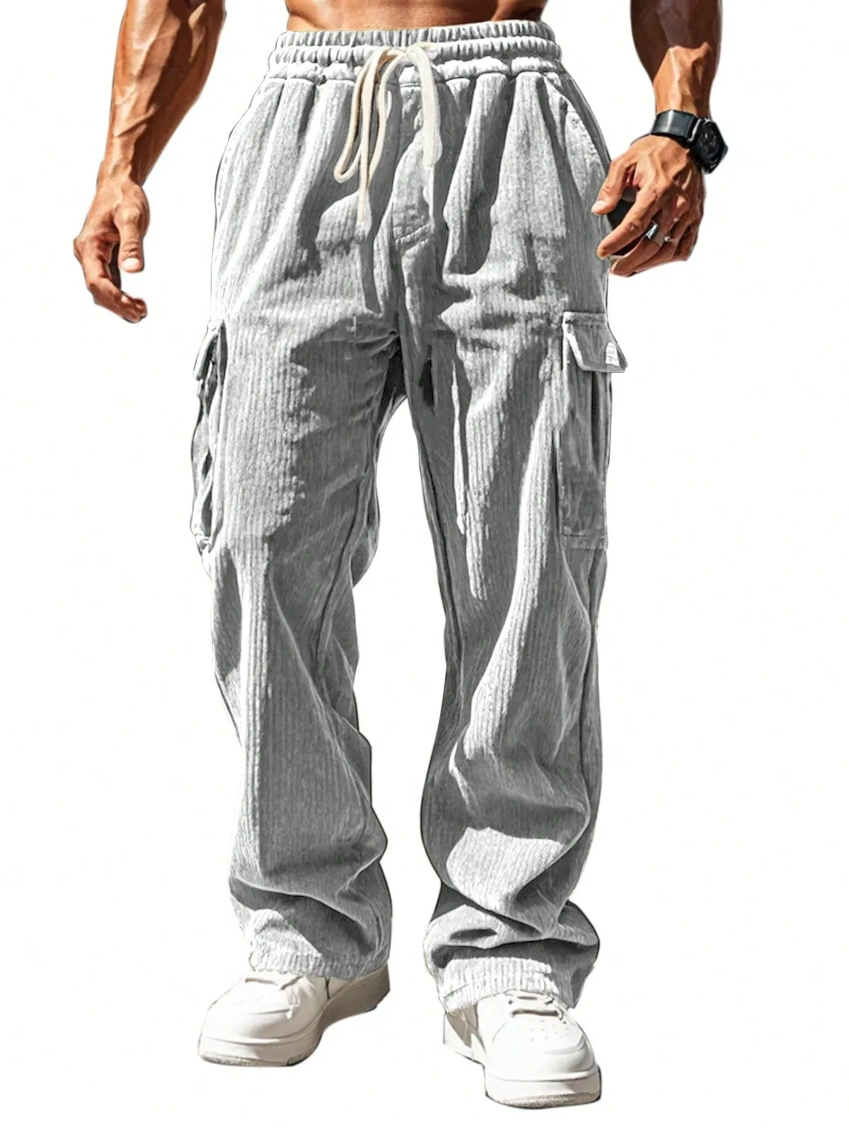 TRFIC TRFIC Men's Casual Cargo Pants Elastic Drawstring Waist Pants Straight-Legs Tactical Pants With Multi Pockets