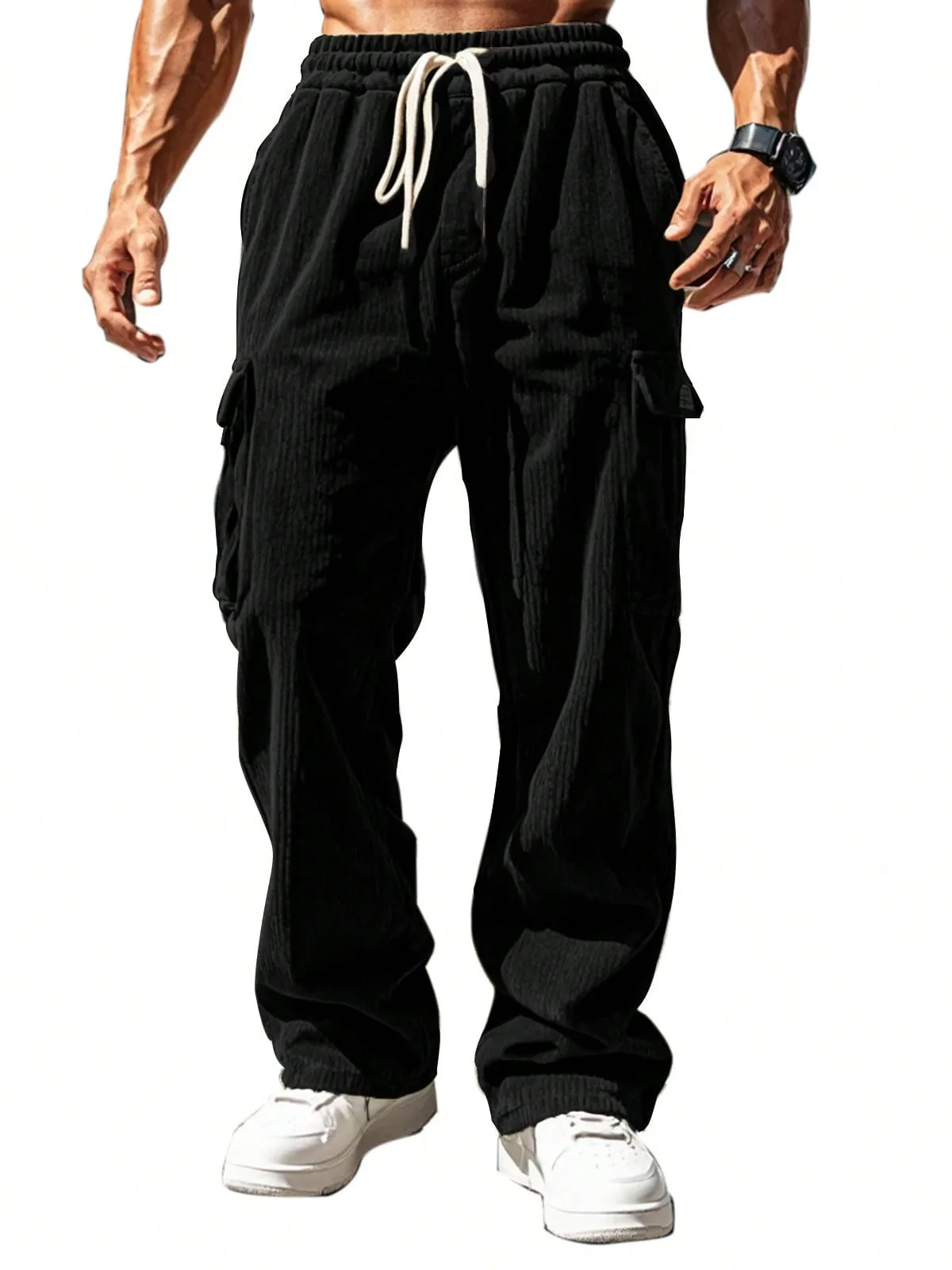 TRFIC TRFIC Men's Casual Cargo Pants Elastic Drawstring Waist Pants Straight-Legs Tactical Pants With Multi Pockets