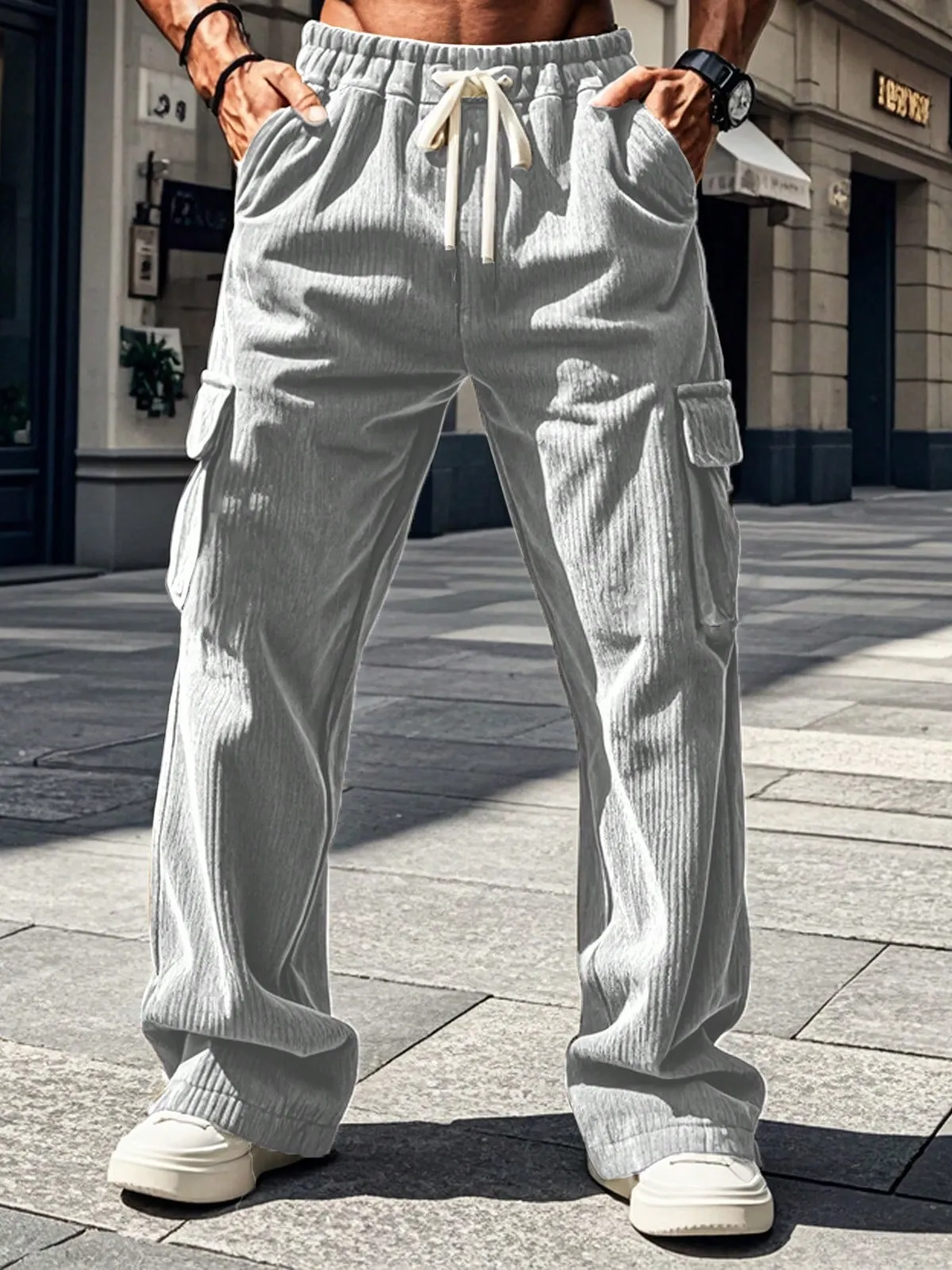 TRFIC TRFIC Men's Casual Cargo Pants Elastic Drawstring Waist Pants Straight-Legs Tactical Pants With Multi Pockets
