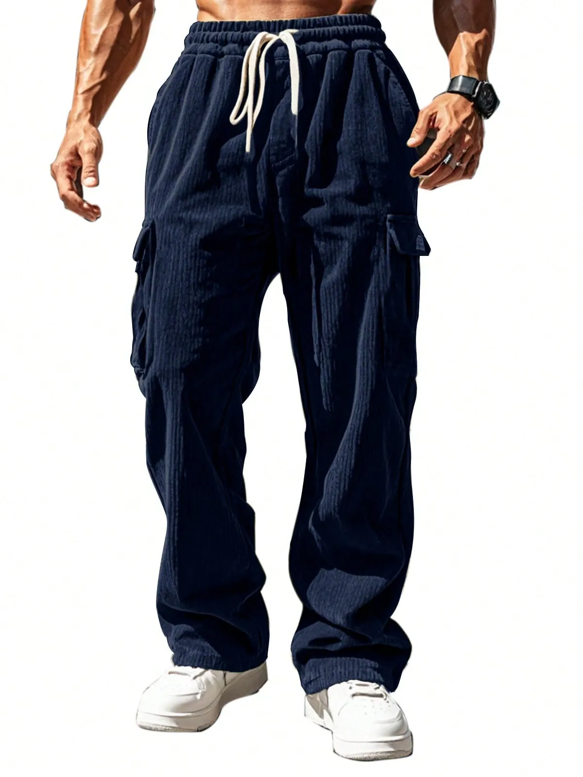 TRFIC TRFIC Men's Casual Cargo Pants Elastic Drawstring Waist Pants Straight-Legs Tactical Pants With Multi Pockets